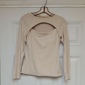 Klassy Network Cream Long Sleeve Women's Top With Built In Bra